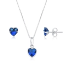 Conjunto Brinco e Colar de Prata 925 Coração Azul Marinho
